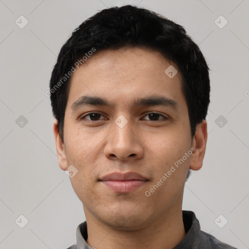 Neutral asian young-adult male with short  black hair and brown eyes