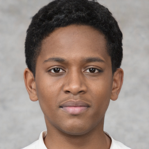 Neutral black young-adult male with short  brown hair and brown eyes