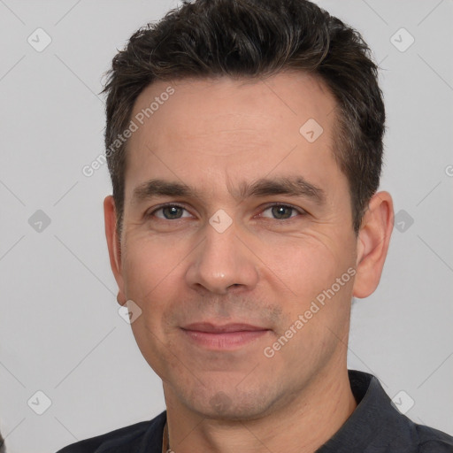 Neutral white adult male with short  brown hair and brown eyes