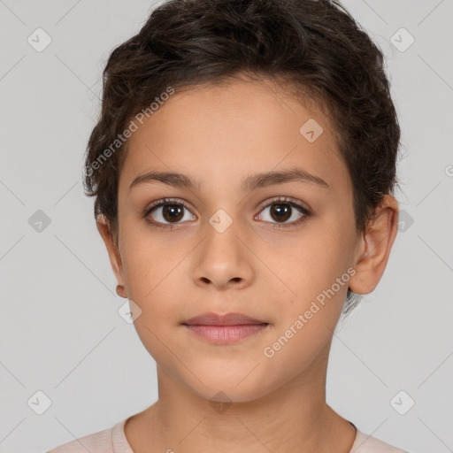 Neutral white child female with short  brown hair and brown eyes