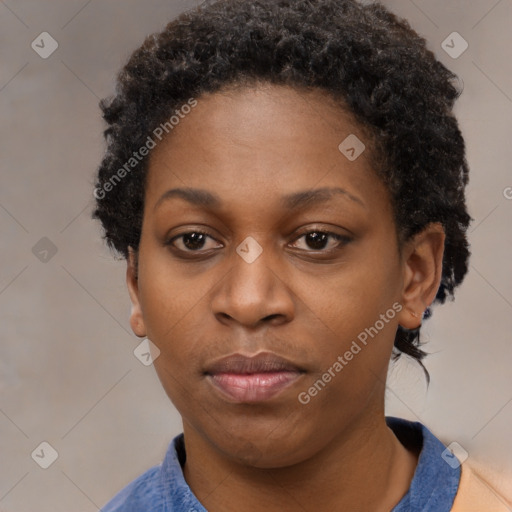 Neutral black young-adult female with short  brown hair and brown eyes