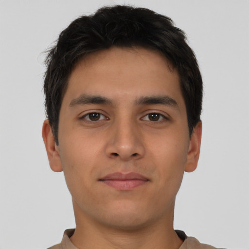 Neutral asian young-adult male with short  brown hair and brown eyes