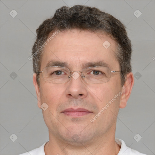 Neutral white adult male with short  brown hair and brown eyes