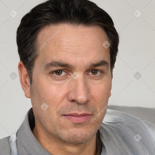 Neutral white adult male with short  brown hair and brown eyes