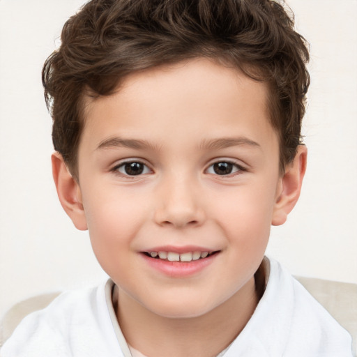 Joyful white child male with short  brown hair and brown eyes