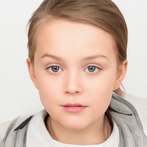 Neutral white child female with short  brown hair and brown eyes