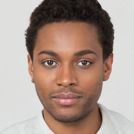 Neutral black young-adult male with short  brown hair and brown eyes