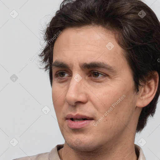 Neutral white adult male with short  brown hair and brown eyes