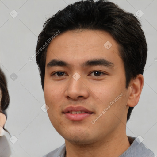 Neutral white young-adult male with short  black hair and brown eyes