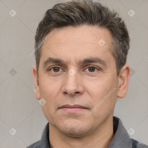 Neutral white adult male with short  brown hair and brown eyes