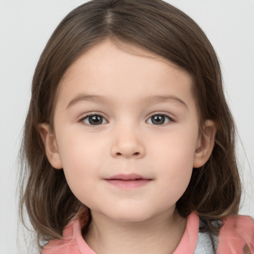 Neutral white child female with medium  brown hair and brown eyes