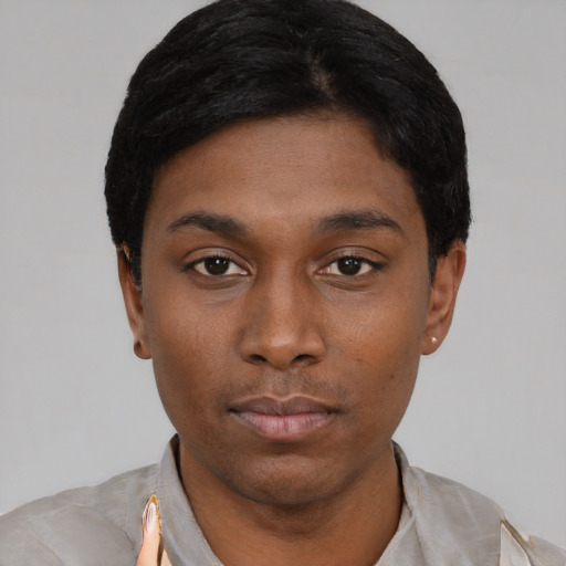 Neutral asian young-adult male with short  black hair and brown eyes