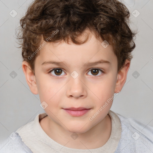 Joyful white child male with short  brown hair and brown eyes