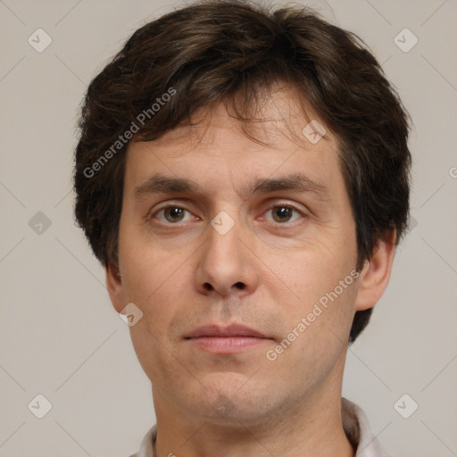 Neutral white adult male with short  brown hair and brown eyes