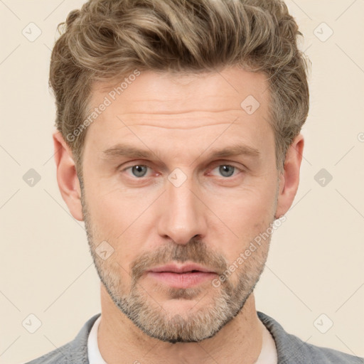 Neutral white adult male with short  brown hair and brown eyes