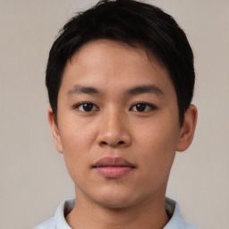 Neutral asian young-adult male with short  black hair and brown eyes