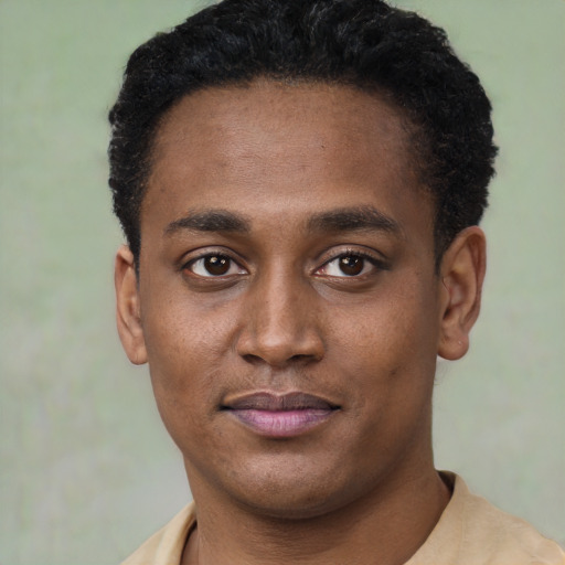 Neutral black young-adult male with short  brown hair and brown eyes