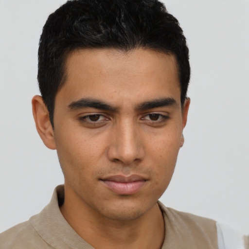 Neutral asian young-adult male with short  brown hair and brown eyes
