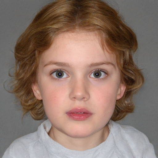 Neutral white child female with medium  brown hair and blue eyes