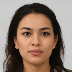 Neutral asian young-adult female with medium  brown hair and brown eyes