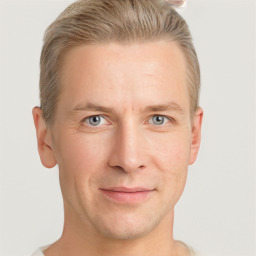 Neutral white adult male with short  brown hair and grey eyes