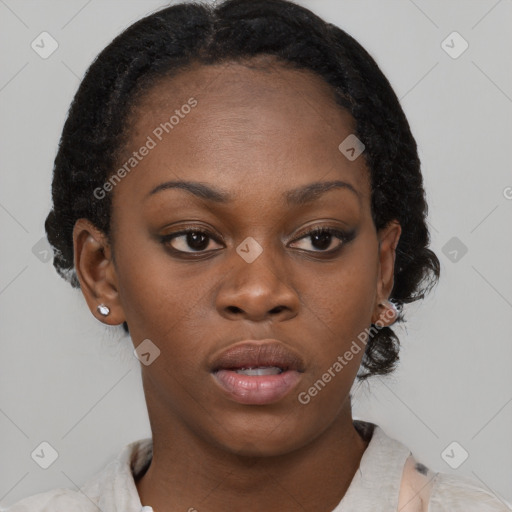 Neutral black young-adult female with short  brown hair and brown eyes