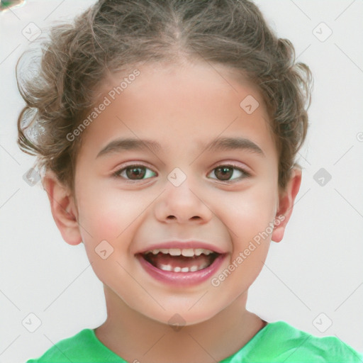 Joyful white child female with short  brown hair and brown eyes