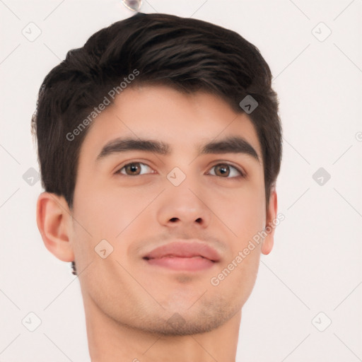 Neutral asian young-adult male with short  brown hair and brown eyes