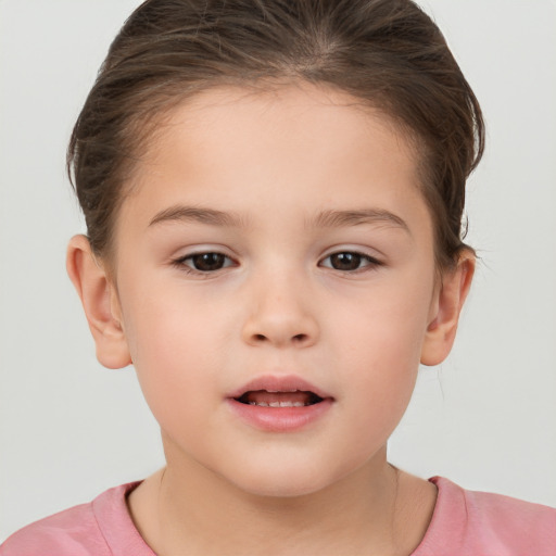 Neutral white child female with short  brown hair and brown eyes