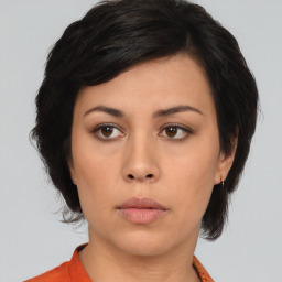 Neutral asian young-adult female with medium  brown hair and brown eyes