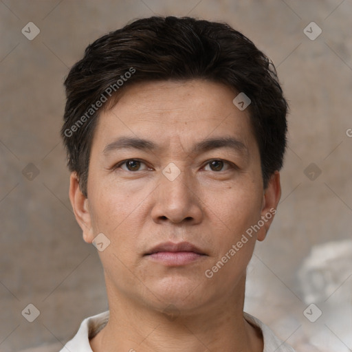 Neutral white adult male with short  brown hair and brown eyes