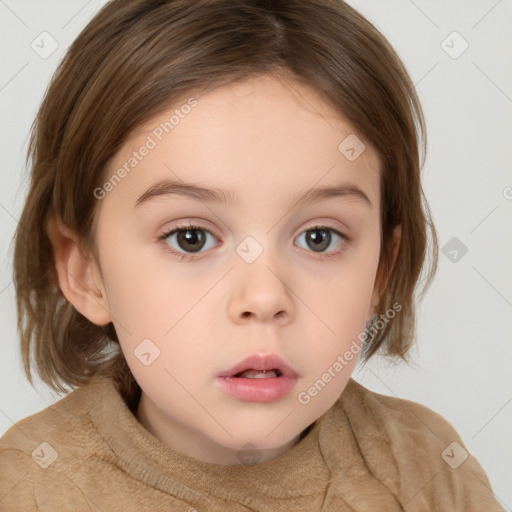 Neutral white child female with medium  brown hair and brown eyes