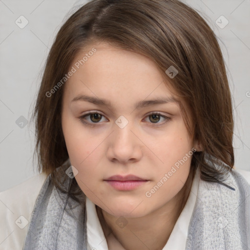 Neutral white child female with medium  brown hair and brown eyes