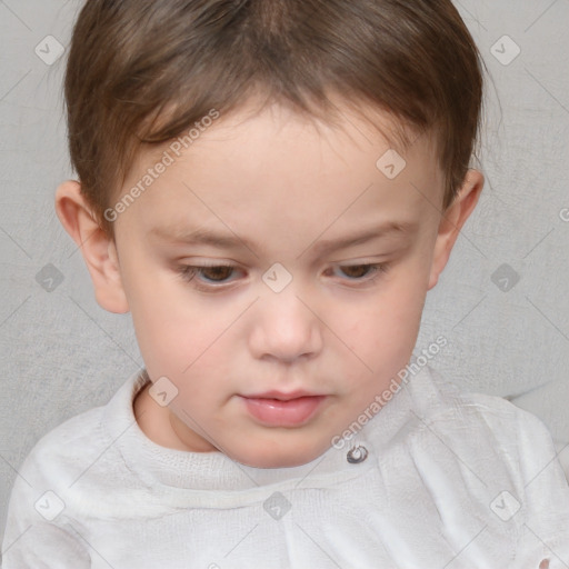 Neutral white child female with short  brown hair and brown eyes