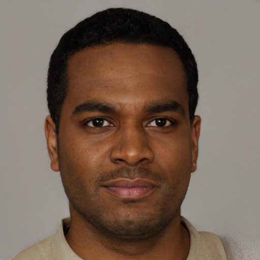 Neutral black young-adult male with short  brown hair and brown eyes