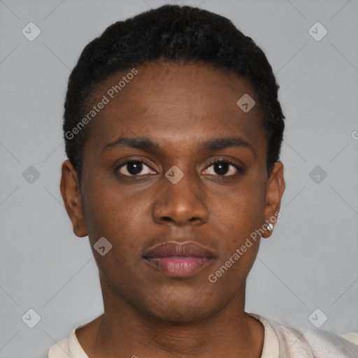 Neutral black young-adult male with short  brown hair and brown eyes