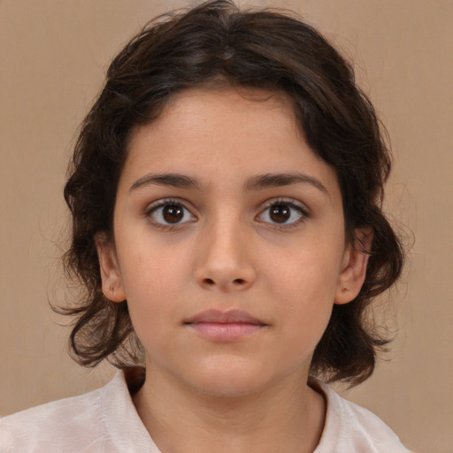 Neutral white child female with medium  brown hair and brown eyes