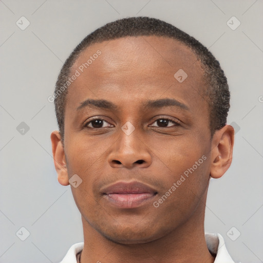 Neutral black young-adult male with short  brown hair and brown eyes