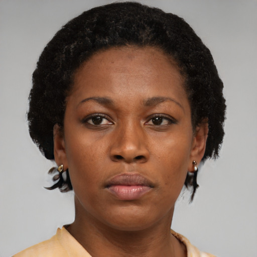 Neutral black young-adult female with short  brown hair and brown eyes