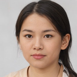 Neutral asian young-adult female with medium  brown hair and brown eyes