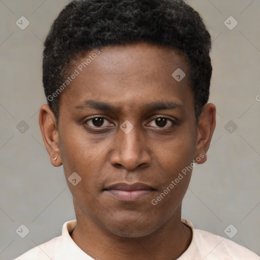 Neutral black young-adult male with short  brown hair and brown eyes
