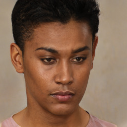 Neutral black young-adult male with short  brown hair and brown eyes