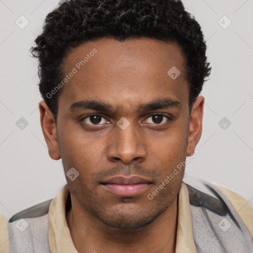 Neutral black young-adult male with short  brown hair and brown eyes