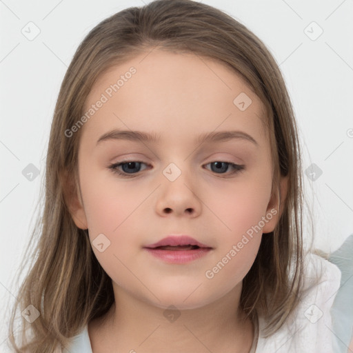 Neutral white child female with medium  brown hair and brown eyes