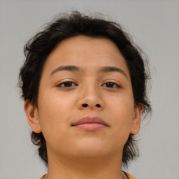 Neutral asian young-adult female with medium  brown hair and brown eyes