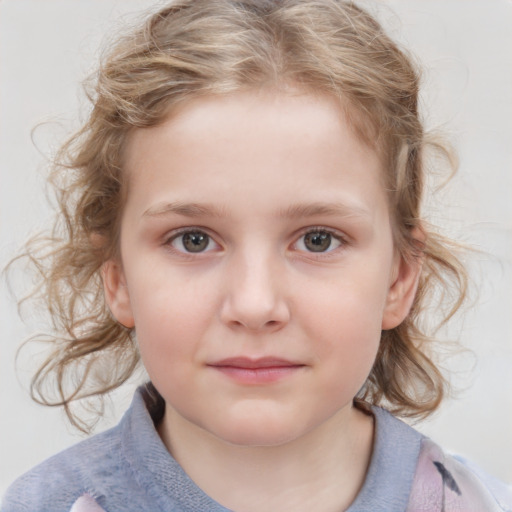 Neutral white child female with medium  brown hair and blue eyes