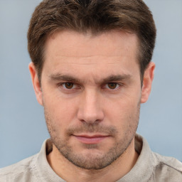 Neutral white adult male with short  brown hair and brown eyes