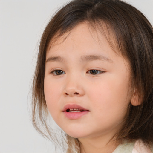 Neutral white child female with medium  brown hair and brown eyes