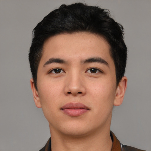 Neutral asian young-adult male with short  brown hair and brown eyes