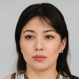 Neutral asian young-adult female with medium  brown hair and brown eyes